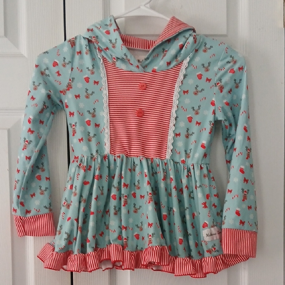 Makena Lane holiday reindeer stocking mitten long sleeve hooded top  Sz 6